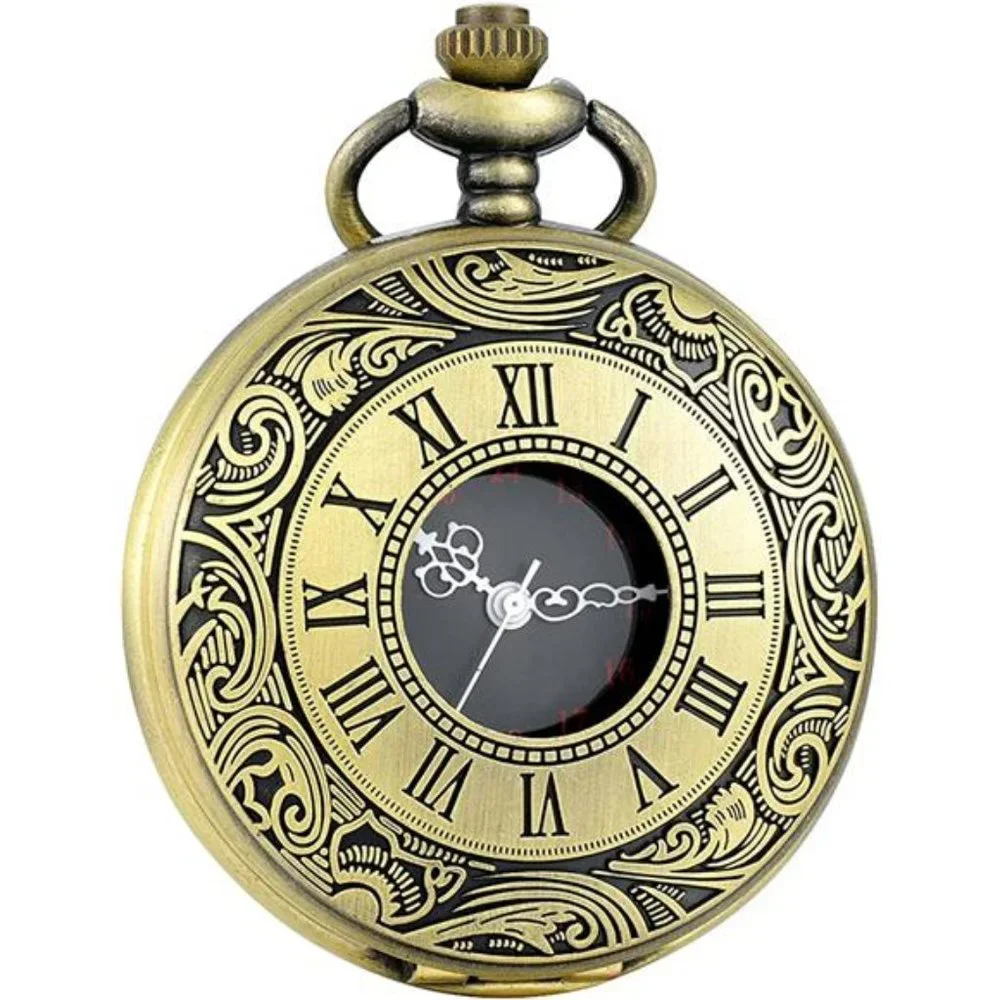 Vintage Style Brass Pocket Watch - Gold Tone with Roman Dial